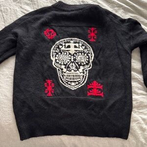 Skull Cashmere Sweater With Red Skull on Back